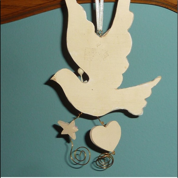 🕊️SALE Vintage Ivory Dove ceramic ornament copper wire Victorian Peace Christmas - Picture 2 of 5